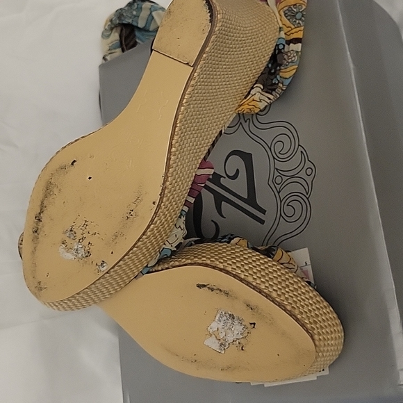 Shoes , blue multi wedge sandal , silky ankle wrap... - Picture 3 of 4